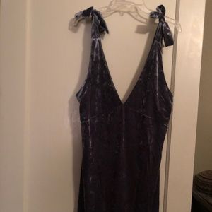H&M Gray crushed velvet tie strap mini dress